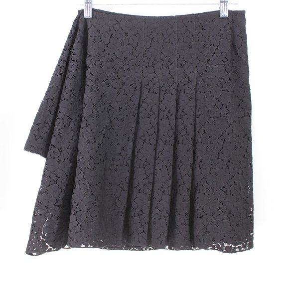 MORGANE LE FAY Black Cotton Lace Skirt Reversible Silk Lined Asymmetrical SZ M - Picture 2 of 12